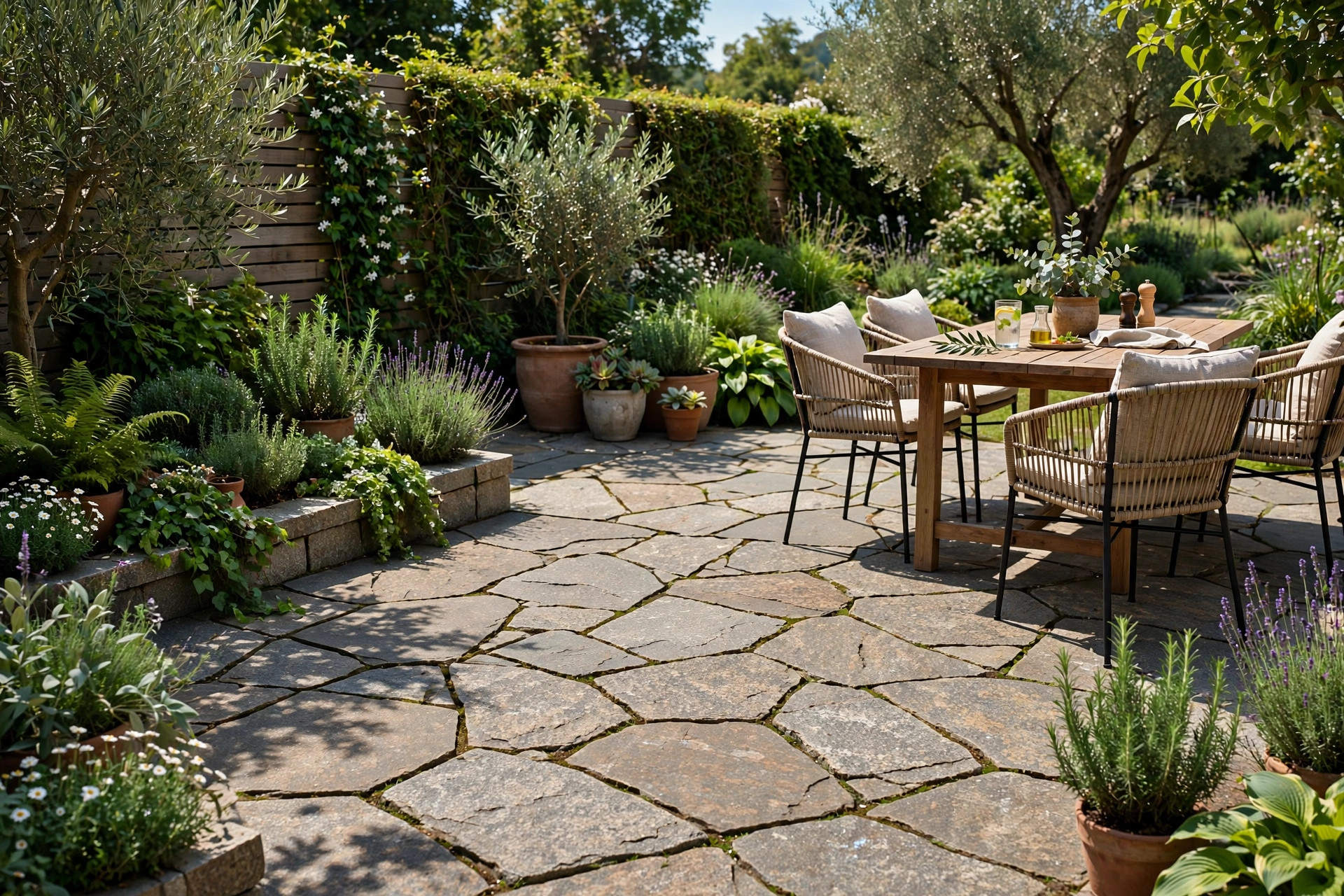 Natural stone paving outdoors